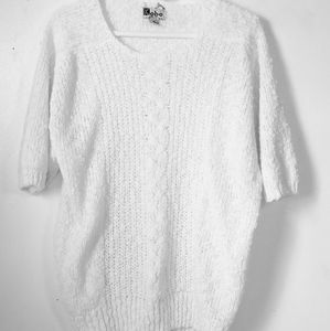 Vintage White cable knit sweater Crystal Kobe Size 40 wedding